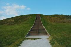 Cahokia Mounds stairway with clear skies