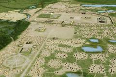 Artists conception of the Cahokia Mounds Site in Illinois