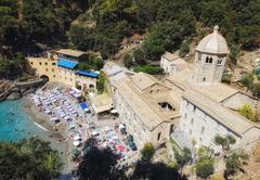 San Fruttuoso Abbey and its waterfront nestled in a cove