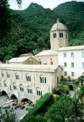 view of San Fruttuoso Abbey and bay