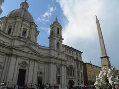 Obelisk and Sant'Agnese in Agone church at Navona Square in Rome