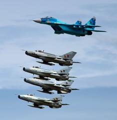 Bangladesh Air Force formation with MiG 29 and Chengdu F7 jets