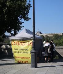 Covid-19 screening tent at Pont Neuf entrance in Paris