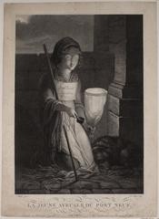 Engraving of a blind girl on Pont Neuf