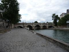 Le Pont Neuf bridge in Paris with people walking and buildings in the background