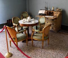 interior of Palazzo Pfanner's blue room with elegant furniture and ornate decorations