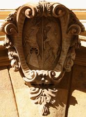 Coat of arms of the Waldstein family above the entrance of the Palffy Palace in Malá Strana, Prague