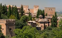 Alhambra roofs and towers from Generalife gardens