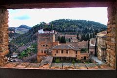 Alhambra and Generalife with Alcazaba Wall and Torres Bermejas in Granada