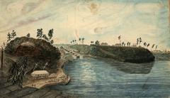 First eight locks of the Rideau Canal at the north entrance from the Ottawa River, painted in 1834