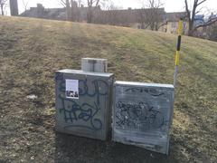 Utility boxes with lost cat poster in Helsinki, 2018