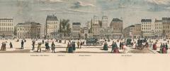 Panorama of Paris boulevards showing the facades of theaters, monuments, and buildings