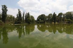 Parque Tezozomoc in Azcapotzalco, Mexico City with a central lake and surrounding green spaces