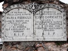 Memorial stone commemorating the death of two children on June 9, 1918, in Cognola, Trento, Italy, during World War I