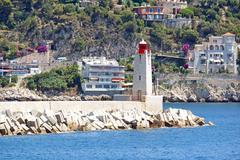 Nice Lighthouse at the end of the breakwater in Nice, France