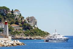 Luxury super yacht Dream with a scenic backdrop