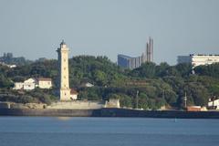 Vallières Lighthouse with Notre Dame de Royan in the background