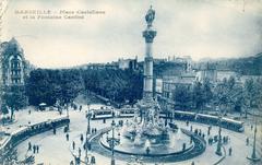 Vintage postcard of Place Castellane and Fontaine Cantini in Marseille