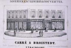 Soieries, cachemires et nouveautés - Carré et Broistedt. Place Gutenberg, Strasbourg, 1850