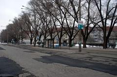 Bus loop view in Wroclaw with buildings in the background