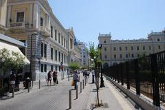 Odos Aiolou street with the National Bank of Greece building in Athens