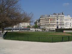 View of Square de l'Île-de-France park on Île de la Cité in Paris