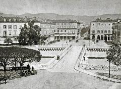 La place Masséna avant le recouvrement du Paillon with Pont-Neuf in the foreground and piazza quadrata in the background