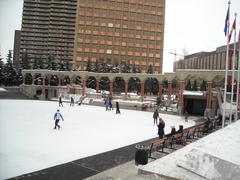 Calgary cityscape in winter with snow and clear blue sky