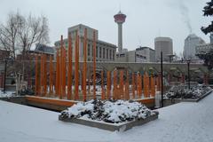 Christmas Eve in Calgary with city lights and snow