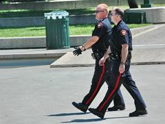 Calgary Police marching on Olympic Plaza