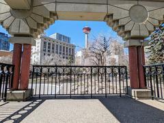 Olympic Plaza in downtown Calgary with 1988 Winter Olympics architecture