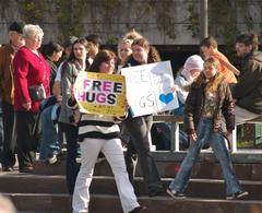 FREE HUGS event at Place d'Youville in Montreal, Canada