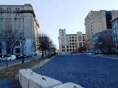 Place d'Youville in Montreal featuring the Customs Building on the left and the Grand Trunk Building in the center