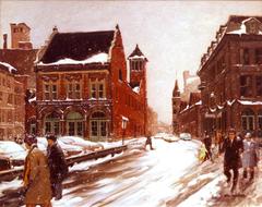 Décembre Place d'Youville, Montréal painting by André L'Archevêque