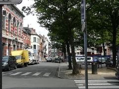 Place de la Résistance in Anderlecht with trees and Palais de Justice on the left, 2010