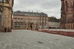 Strasbourg cityscape with historic buildings and Ponts Couverts in the background