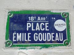 Street sign at Place Émile Goudeau in the 18th arrondissement of Paris