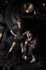 Steampunks Liza James and Jared Axelrod on Baldwin 60000 locomotive