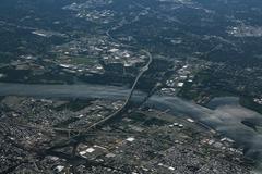 aerial view of North Philadelphia and Betsy Ross Bridge