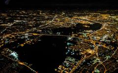 Night aerial view of the Betsy Ross Bridge crossing the Delaware River