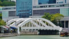 Elgin Bridge in Singapore with surrounding urban buildings and the Singapore River