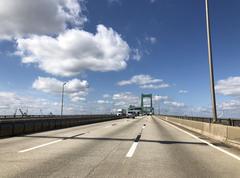 View west along Interstate 76 crossing the Delaware River on the Walt Whitman Bridge