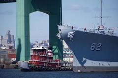 USS New Jersey tugboat towing Delaware River March 2024