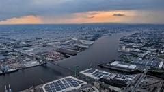 Aerial view of the Walt Whitman Bridge and Philadelphia skyline