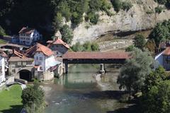 View from Pont de Zaehringen on Pont de Berne in Fribourg, Switzerland