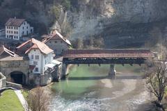 Bern Bridge over the Saane River in Fribourg, Switzerland