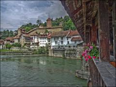 Fribourg with the river Sarine and Pont de Berne