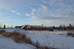 Calgary cityscape in January 2016 with Bow River