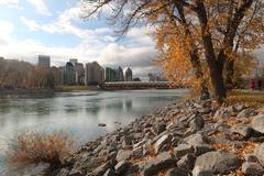 quiet Saturday downtown Calgary with park and bridges