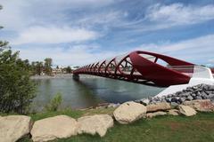 Calgary's Peace Bridge with high water levels